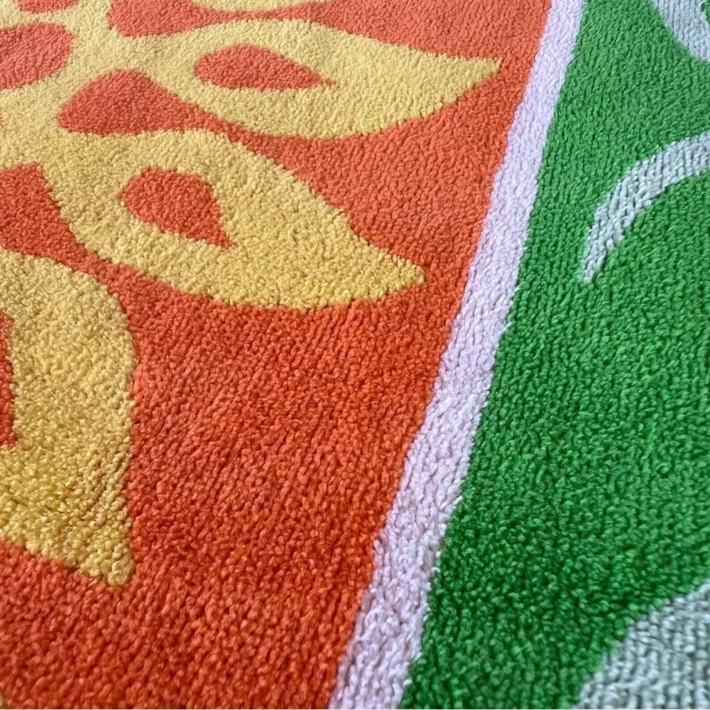 Vintage Oversized Beach Towel Bright Colorful Stripe Hibiscus Tropical 38x67 GUC
